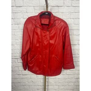 Vintage 1980s Red 100% Genuine Leather Jaqueline Ferrer Jacket